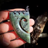 NZ Greenstone Pounamu Pair Matching 2pcs Koru Heart Pendant Necklaces (N644)