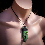 Natural Jade Double Koru Toki Pendant Necklace (N1107)