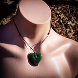 NZ Greenstone Pounamu Koru Heart Pendant Necklace (N891)