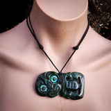 Natural Jade Side Tiki Pendant Necklace (N1103)