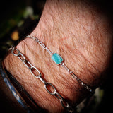 Solid 925 Sterling Silver & Natural Amazonite Rectangle Chain Bracelet