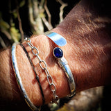 Solid 925 Sterling Silver & Natural Sapphire Rustic Handmade Cuff Bracelet