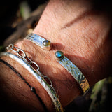 Solid 925 Sterling Silver & Natural Labradorite Rustic Handmade Hammer Finish Cuff Bracelet