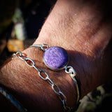 Solid 925 Sterling Silver & Natural Charoite Handmade Cuff Bracelet