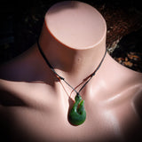 NZ Greenstone / Pounamu Whale Tail Hook Pendant Necklace (N713)