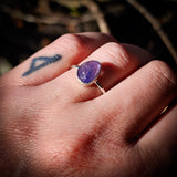 (R) Solid 925 Sterling Silver & Natural Tanzanite Irregular Shaped Handmade Ring