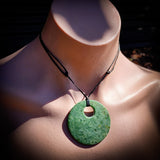 NZ Greenstone Pounamu Disk Pendant Necklace (N430)