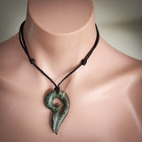Natural Obay Stone / Polychrome Schist Koru Hook Pendant Necklace (N2129)