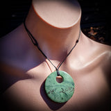 NZ Greenstone Pounamu Disk Pendant Necklace (N421)