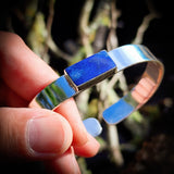 Solid 925 Sterling Silver & Natural Lapis Lazuli Rectangle Cuff Bracelet