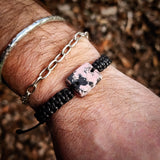 Natural NZ Rhodonite / Pink Pounamu One Off Macrame Bracelet (1A3-854)