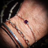 Solid 925 Sterling Silver & Natural Amethyst Rectangle Chain Bracelet