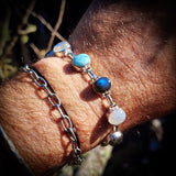 Solid 925 Sterling Silver & Natural Larimar, Moonstone, Labradorite Handmade Chain Bracelet