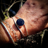 Solid 925 Sterling Silver & Natural Black Onyx Handmade Cuff Bracelet