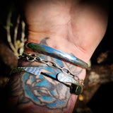 Solid 925 Sterling Silver & Natural Sapphire Rustic Handmade Cuff Bracelet