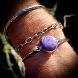 Solid 925 Sterling Silver & Natural Charoite Handmade Cuff Bracelet