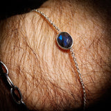 Solid 925 Sterling Silver & Natural Labradorite Oval Chain Bracelet