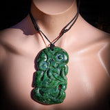 NZ Greenstone Pounamu XL Tiki Pendant Necklace (N804)
