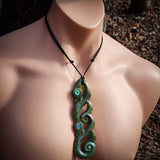Natural Jade Side XXL Double Manaia Pendant Necklace (N1109)