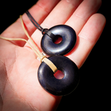 Natural Obsidian Donut Pendant Necklace