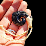 Black Stained Maori Bone Carving Pendant Necklace - Hook Carving