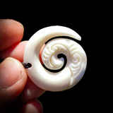 Natural Carved Maori Bone Carving Pendant Necklace - Etched Koru