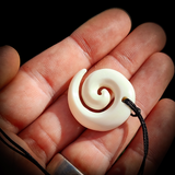 Natural Carved Maori Bone Carving Pendant Necklace - Koru