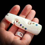 Natural Maori Bone Carving Pendant Necklace - Toki With Paua Inlays