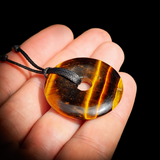 30mm Natural Tigers Eye Donut Pendant Necklace