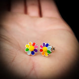 Childrens 925 Sterling Silver Colorful Flower Stud Earrings