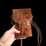 Genuine Leather Vertical Shoulder Bag Phone Holder Purse - Vintage Brown