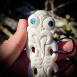 Natural Maori Bone Carving Pendant Necklace - Double Tiki
