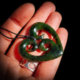 NZ Greenstone Pounamu 45mm Triple Koru Pendant Necklace (N801)
