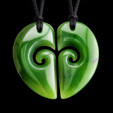 2pcs Matching Set Koru Heart Natural Jade Pendant Necklaces (N2228)