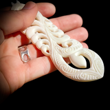 XL Natural Maori Bone Carving Pendant Necklace - Family of Korus