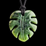 Natural Jade Monstera Leaf Pendant Necklace (N2172)