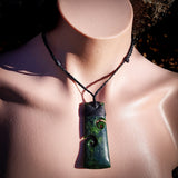 NZ Greenstone Pounamu Double Koru Toki Pendant Necklace (N924)