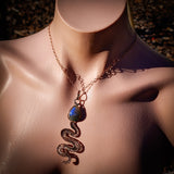 Handmade Copper & Natural Labradorite Snake Wire Wrap Necklace