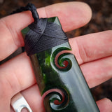 NZ Greenstone Pounamu Double Koru Toki Pendant Necklace (N939)