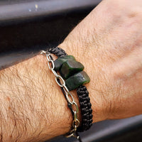 Natural Greenstone One Off Macrame Bracelet (1A3-784)