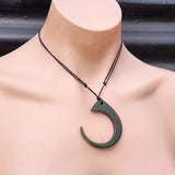 NZ Greenstone Pounamu Hook Pendant Necklace (N437)