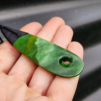 NZ Greenstone Pounamu Drop Koru Pendant Necklace (N353)
