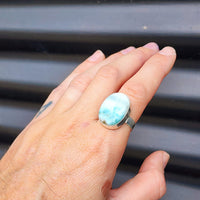(T) Solid Sterling Silver & Natural Blue Larimar Handmade Solitaire Ring