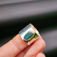 (R) Solid Sterling Silver & Natural Irregular Raw Apatite Handmade Cuff Ring
