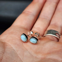 Natural Larimar & Solid 925 Sterling Silver Round Stud Earrings