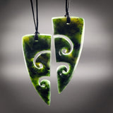 2pcs Matching Set Natural Jade Double Koru Heart Pendant Necklaces (N2195)