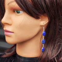 Solid Sterling Silver & Natural Lapis Lazuli Handmade Hanging Hook Earrings