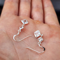 Clear CZ & Solid 925 Sterling Silver Hanging Diamond Earrings