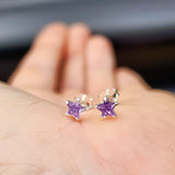 Lavender CZ & Solid 925 Sterling Silver Star Stud Earrings