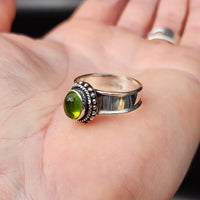 (R) Solid Sterling Silver & Natural Peridot Handmade Rustic Solitaire Ring